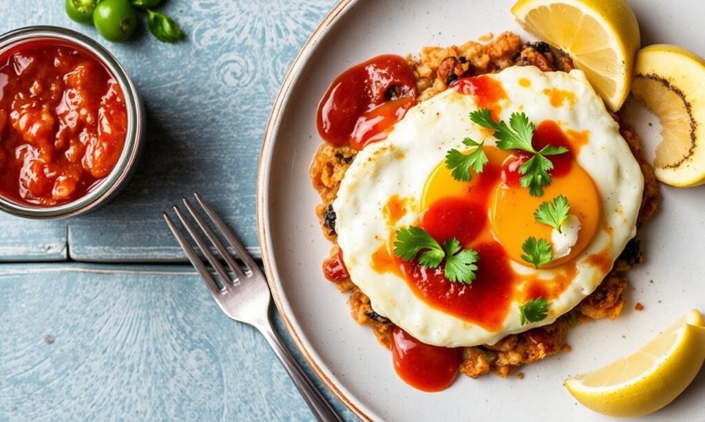 Huevos Rancheros with simple homemade salsa for a delightful breakfast.