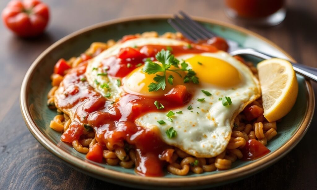 Huevos Rancheros with simple homemade salsa for a delightful breakfast.