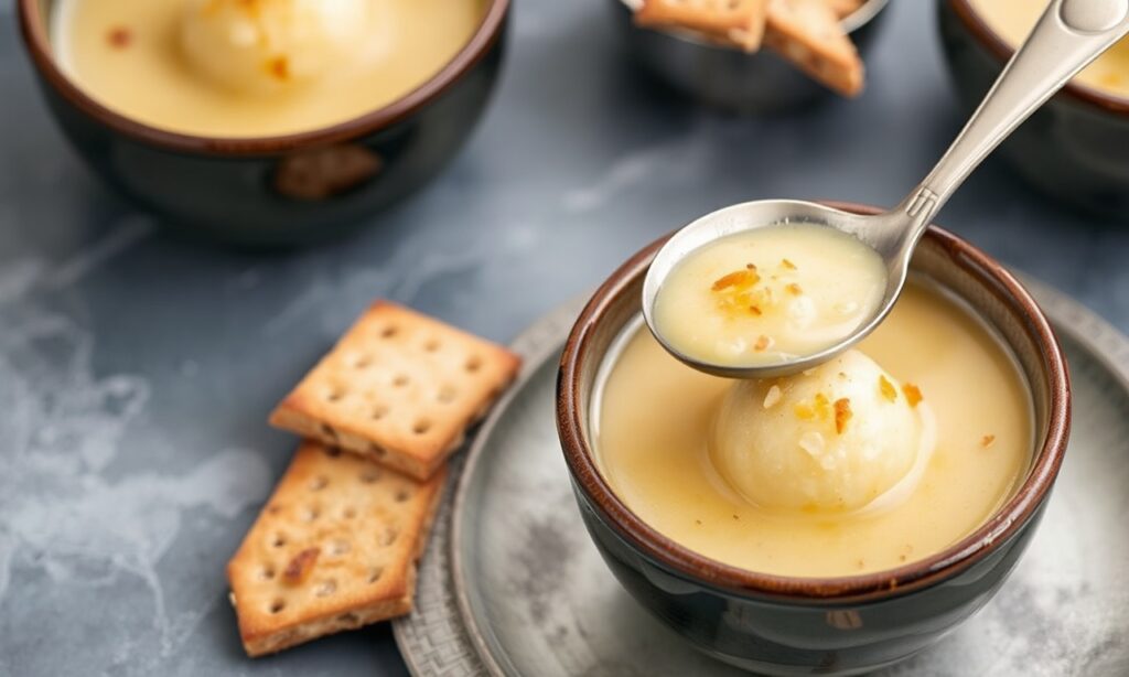 Comforting Matzo Ball soup, a warm and soothing culinary embrace.