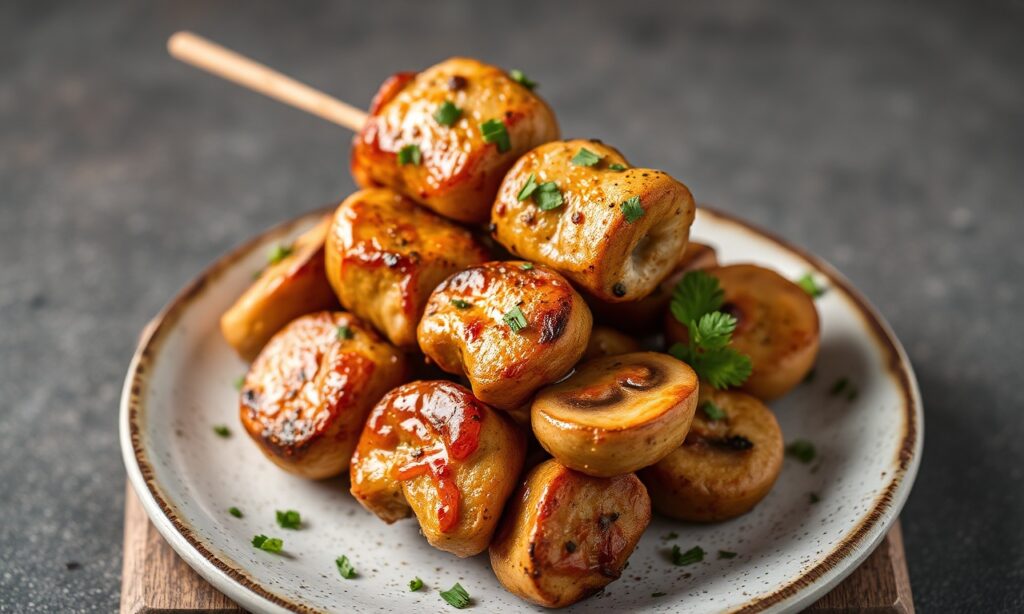 Savory chicken mushroom skewers recipe for a delightful meal.