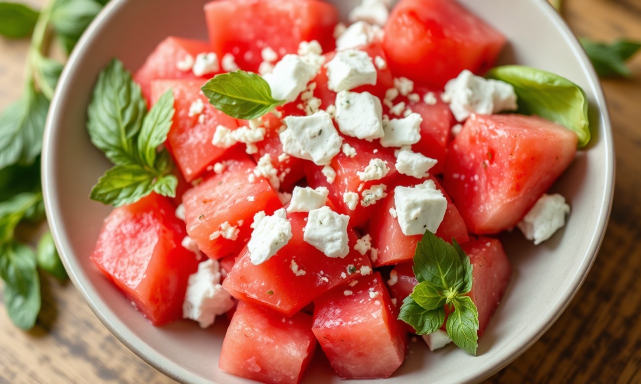 Zesty watermelon feta salad, a refreshing summer delight.