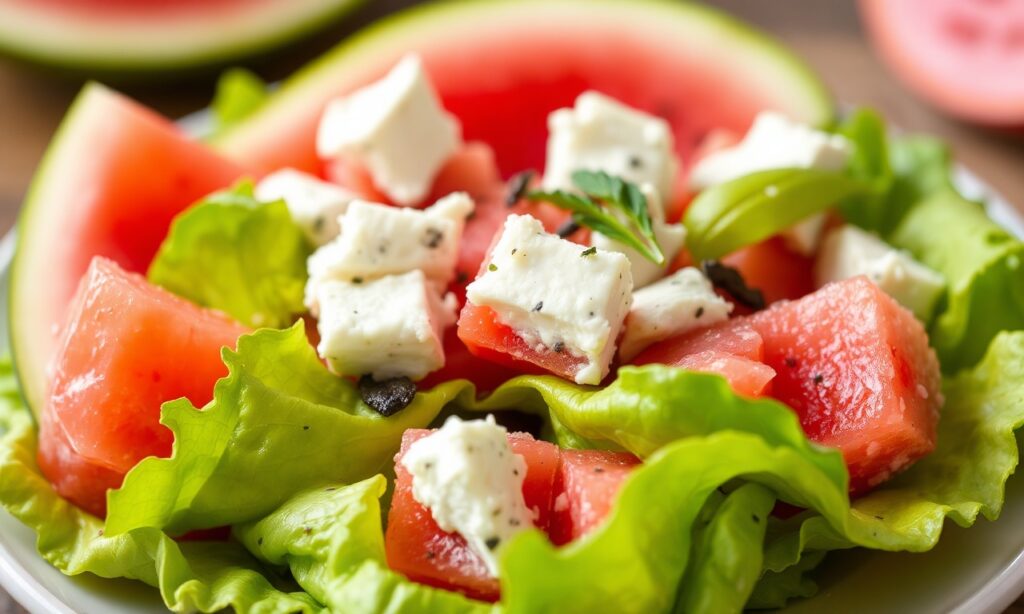 Refreshing Watermelon Feta salad with herbs, a perfect summer delight.