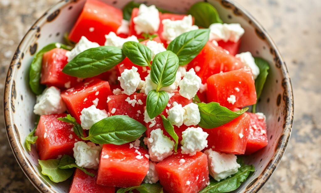 Vibrant Watermelon Feta salad, a zesty, refreshing summer delight.