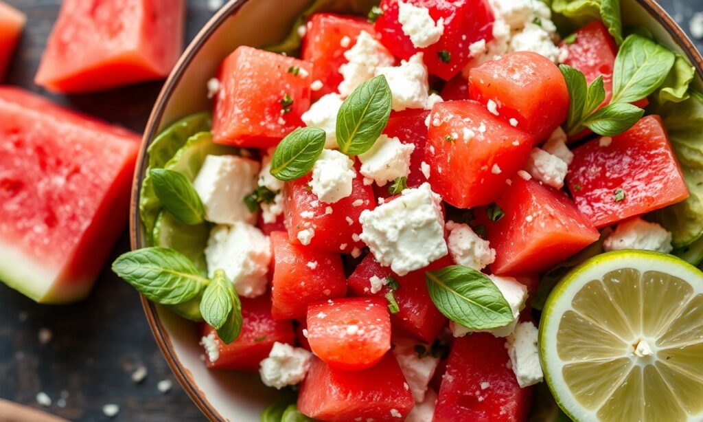 Vibrant Watermelon Feta salad, a zesty, refreshing summer delight.