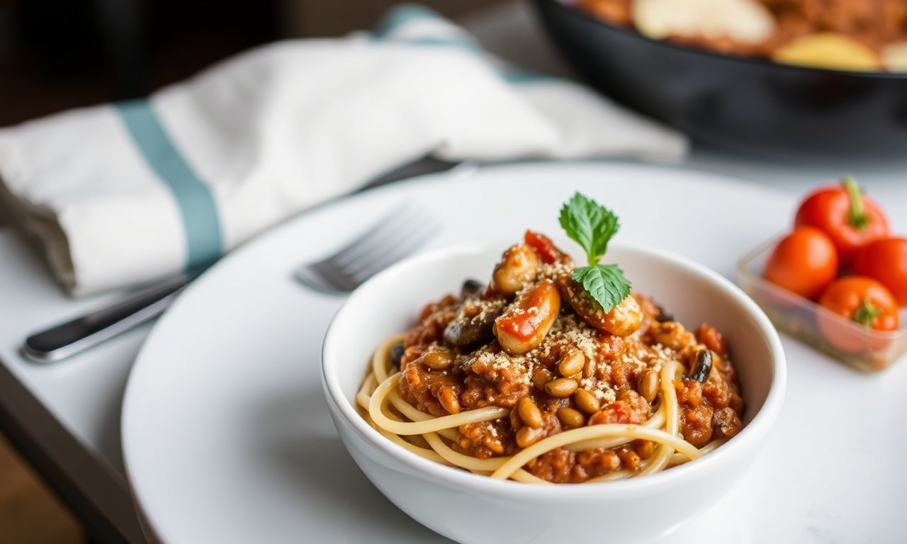 Hearty lentil and mushroom bolognese: ultimate plant-powered twist.