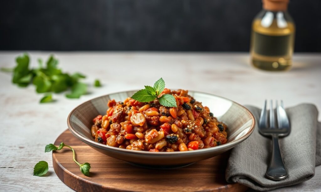 Hearty lentil and mushroom bolognese, a plant-powered meal.