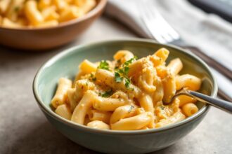 Low-calorie mac and cheese: creamy, guilt-free comfort food delight.