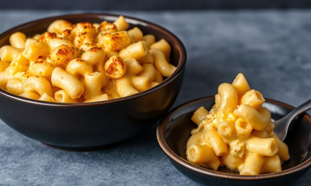 Low-calorie creamy mac and cheese, guilt-free comfort food delight.