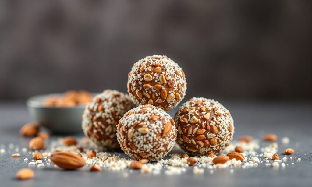 Energy boost: Homemade almond butter date balls for quick, healthy snacks.