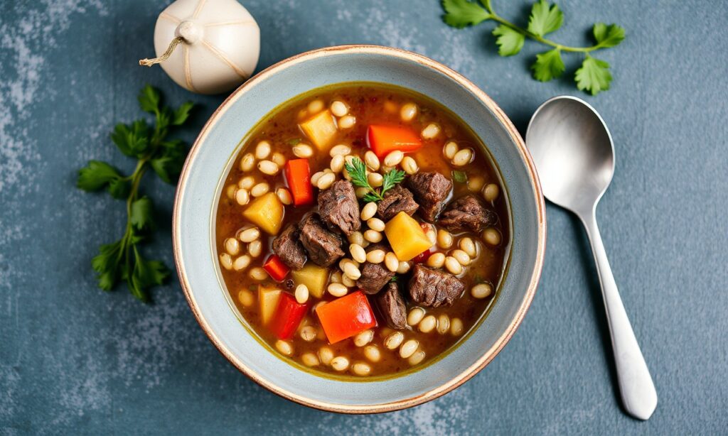 Hearty beef and barley soup: a delicious, nourishing comfort classic.