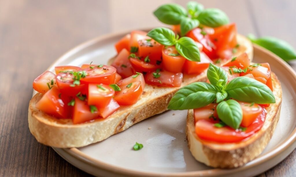 Classic Bruschetta Tomato with basil: vibrant, mouthwatering, Italian favorite.