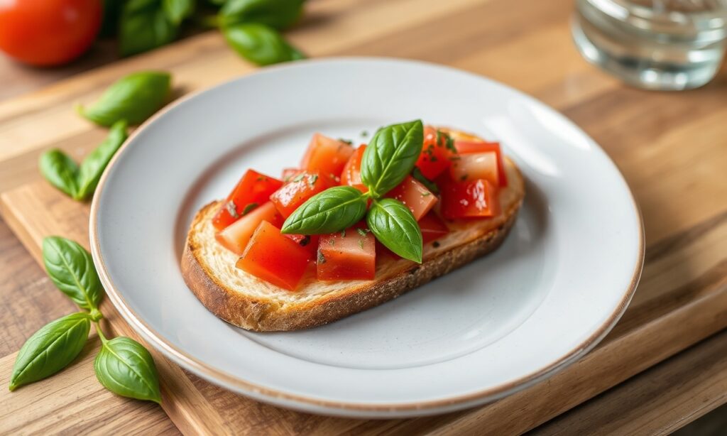 Classic Bruschetta Tomato with basil: vibrant, mouthwatering, Italian favorite.