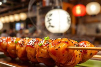 Delicious Japanese chicken skewers: savory tsukune secrets revealed.
