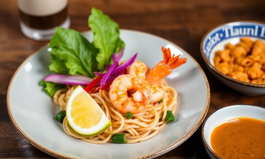 Savory Shrimp Pad Thai: gluten-free delight with balanced flavors.