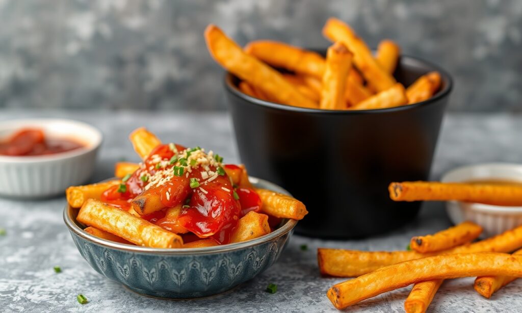 Spicy Togarashi Fries: Zesty, irresistible Japanese snack time magic.