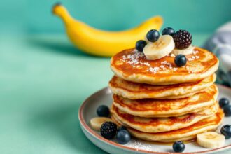 Fluffy 3-ingredient banana pancakes, a quick wholesome breakfast.