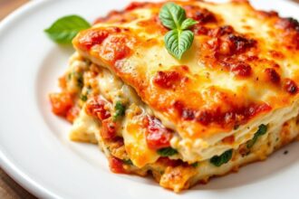 Hearty loaded veggie white lasagna: creamy garden delight.
