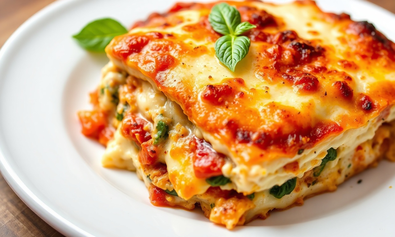 Hearty loaded veggie white lasagna: creamy garden delight.