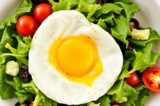 Fresh salad with egg: vibrant sunrise greens for a morning boost.