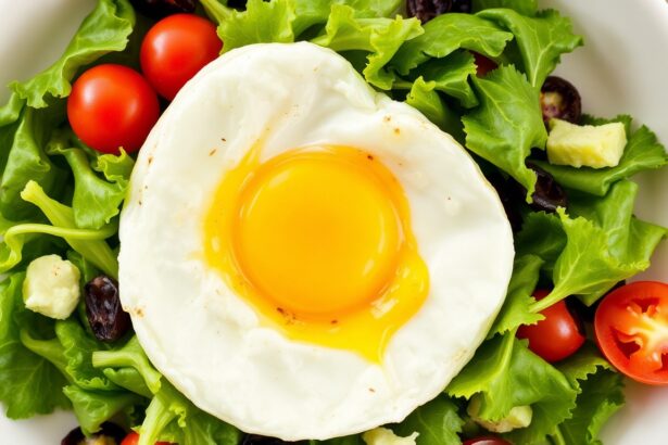 Fresh salad with egg: vibrant sunrise greens for a morning boost.