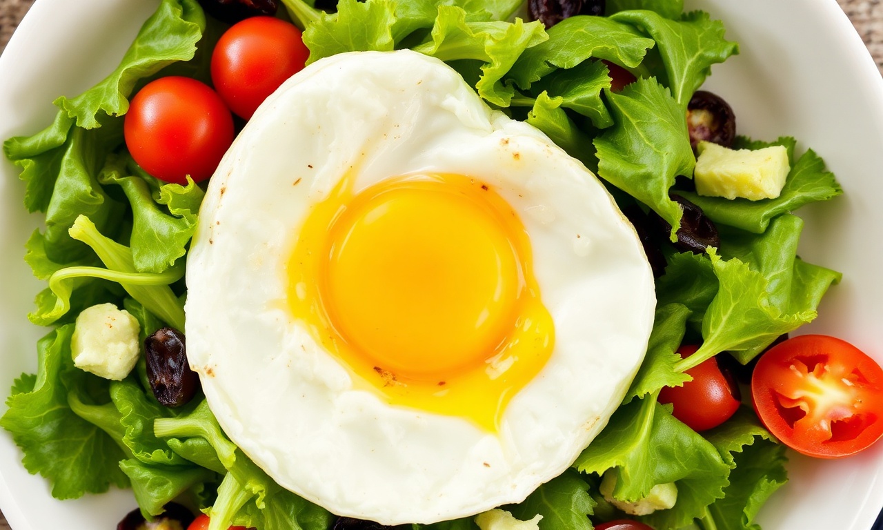 Fresh salad with egg: vibrant sunrise greens for a morning boost.