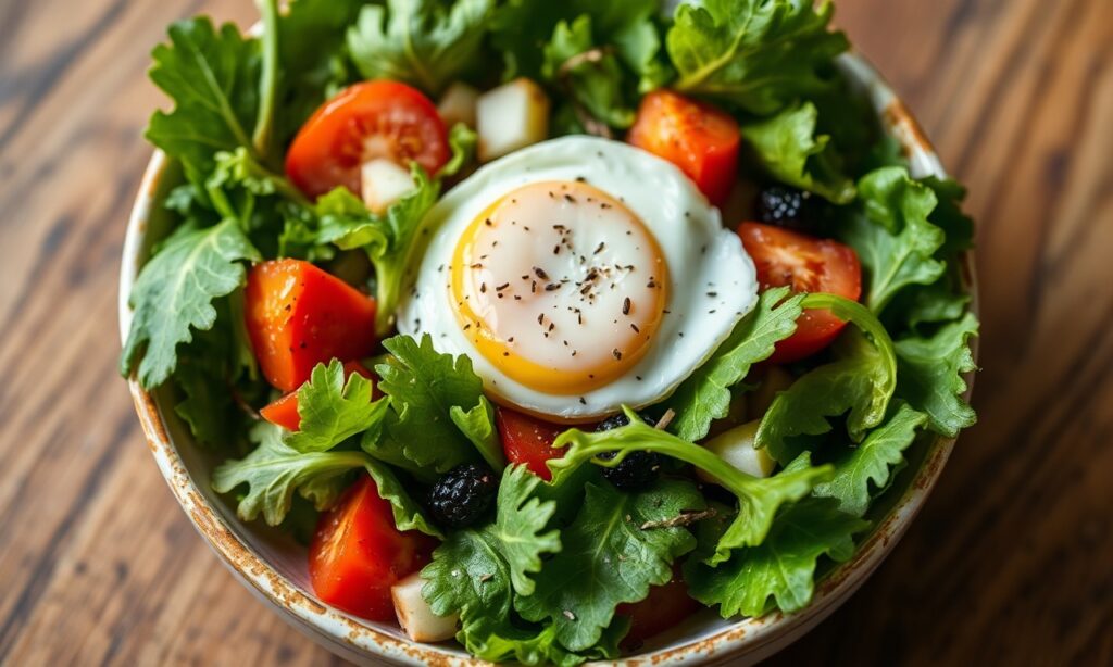 Salad Egg — Salad with egg: fresh morning greens and egg for a healthy breakfast.