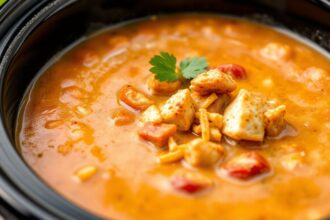 Hearty slow cooker chicken enchilada soup, a flavorful comfort recipe.