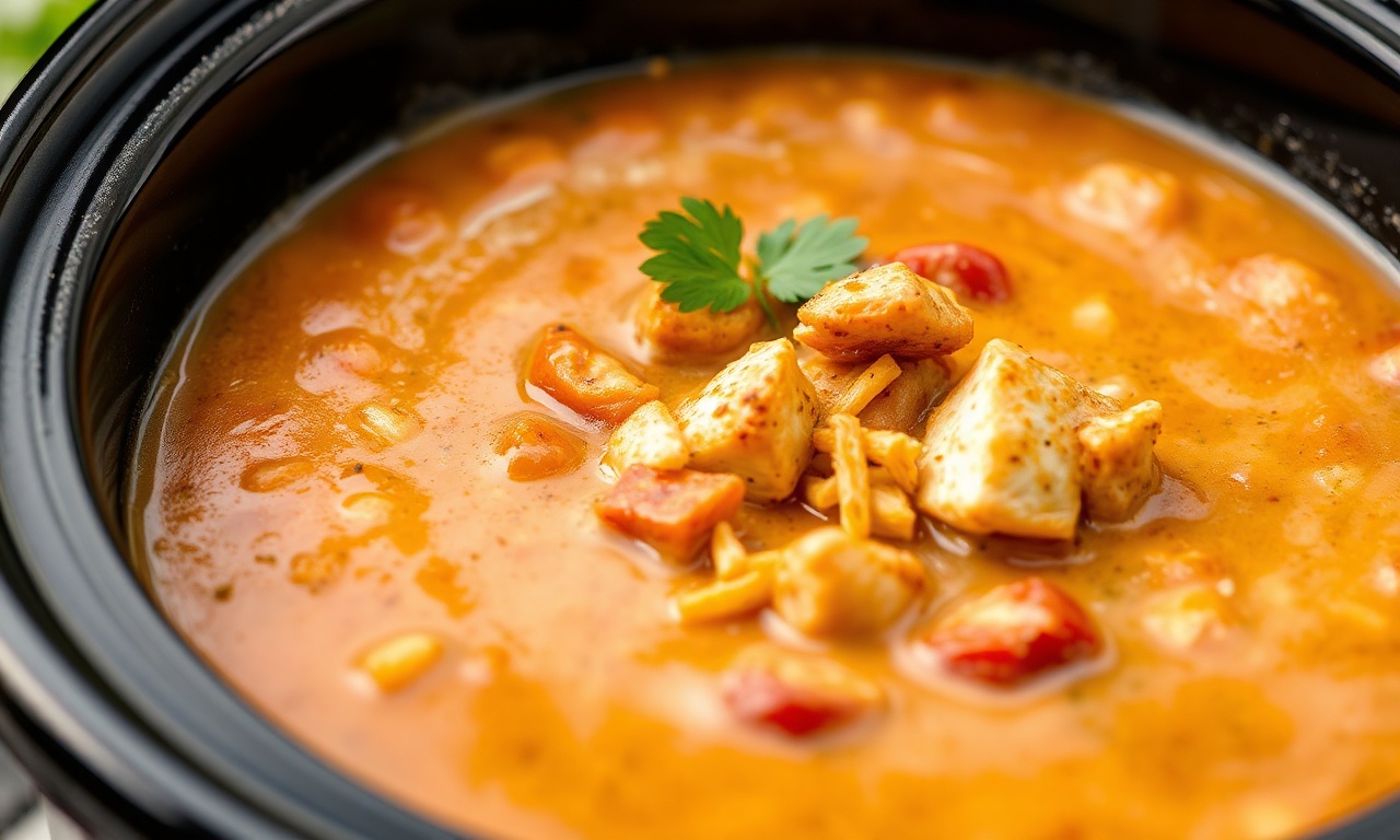 Hearty slow cooker chicken enchilada soup, a flavorful comfort recipe.