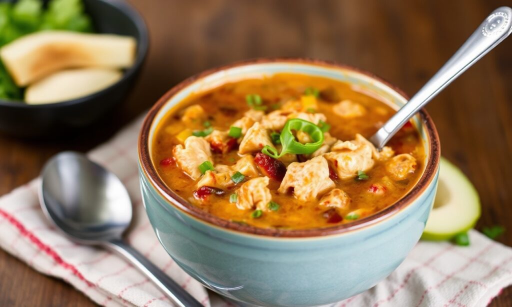 Hearty slow cooker chicken enchilada soup: ultimate comfort food recipe.