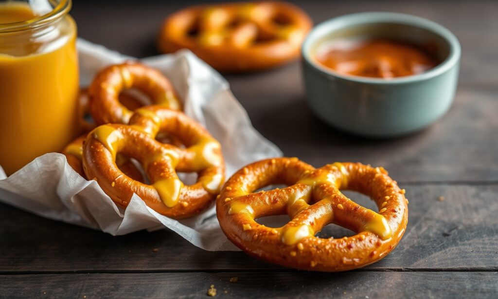 Crunchy honey mustard pretzels: irresistible snack delight.