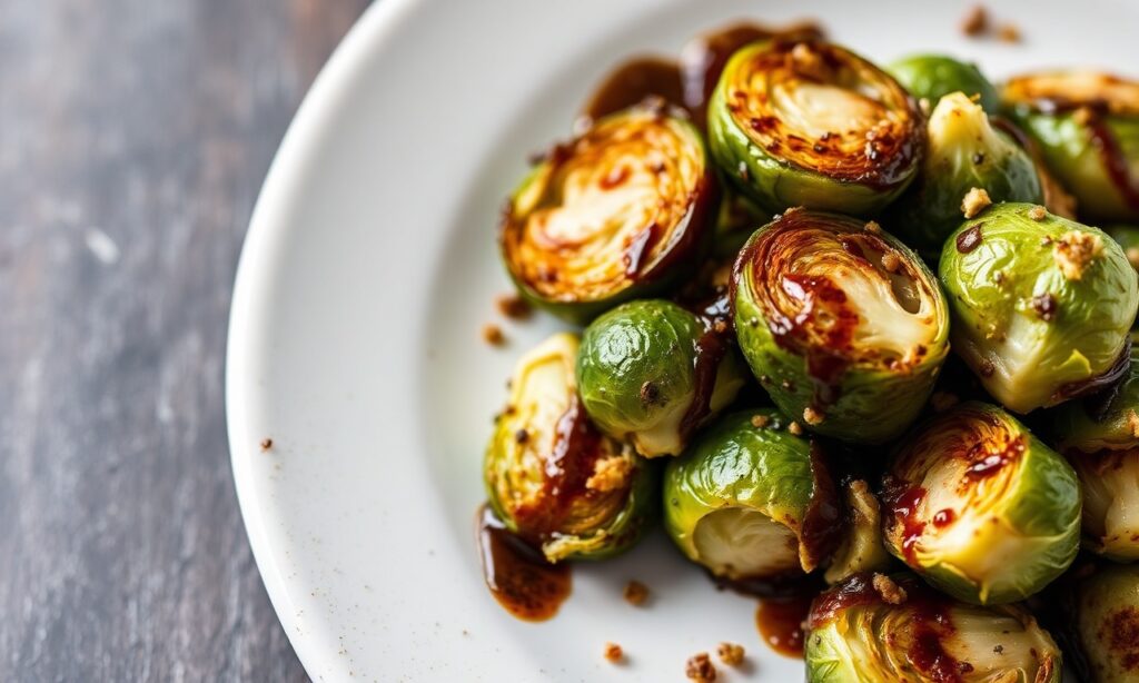 Crispy roasted balsamic Brussels sprouts, a delicious delight.