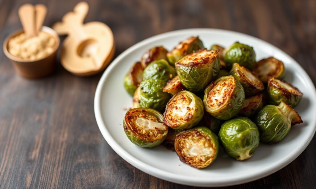 Crispy roasted balsamic Brussels sprouts, a delicious vegetable side dish.