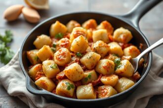 Gluten-free skillet gnocchi: crispy, cozy, delicious comfort food.
