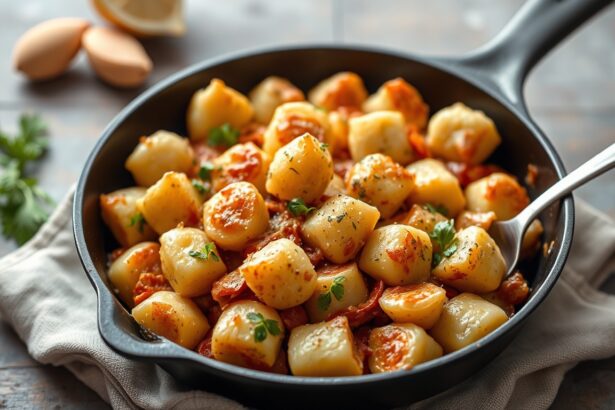 Gluten-free skillet gnocchi: crispy, cozy, delicious comfort food.