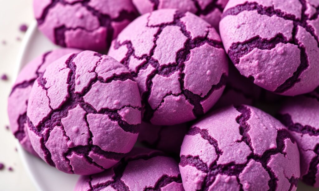 Vibrant ube crinkle cookies: a classic treat with a purple twist.