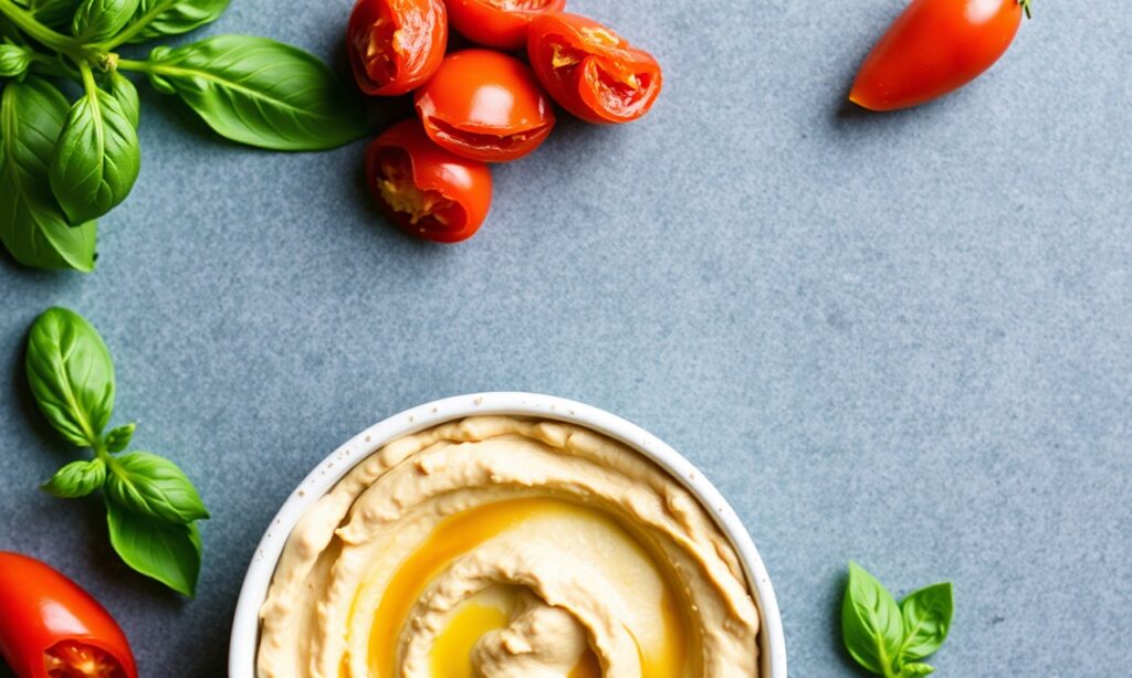 Brighten snack time with vibrant sun-dried tomato basil hummus.
