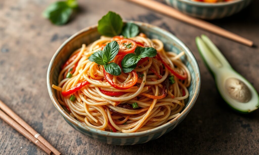 Brighten meal: Lightened-up Pad Thai recipe, vibrant, delicious, healthy Thai noodles.