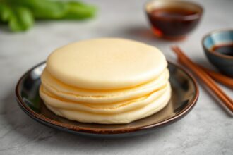Fluffy Japanese soufflé pancakes, light and airy dessert perfection.