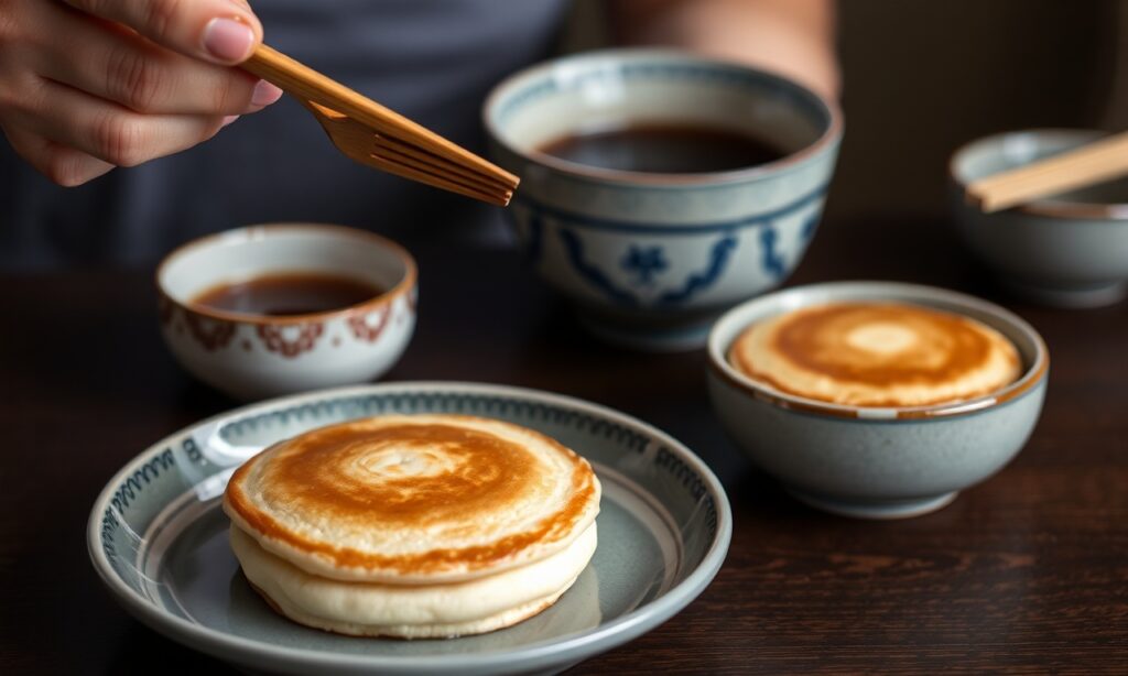 Fluffy Japanese soufflé pancakes, a delightful culinary art.