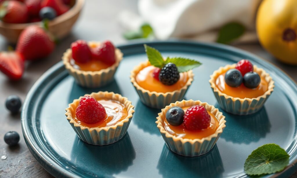 Irresistible mini fruit tarts, tiny delights capturing dessert joy.