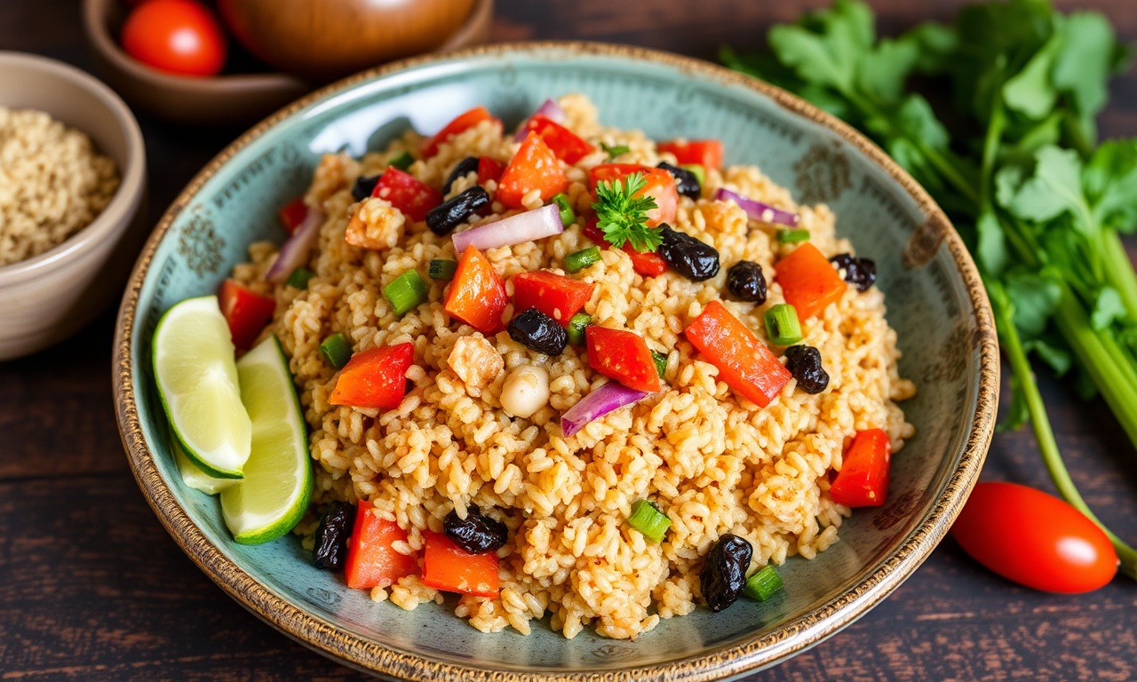 Vibrant Peruvian quinoa chaufa stir-fry fusion dish.