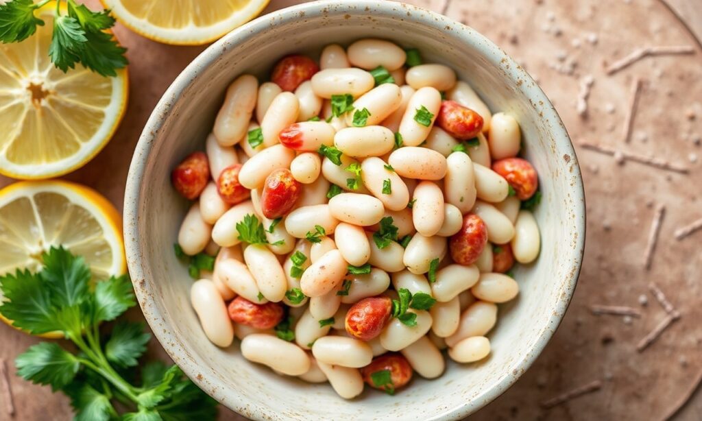 Zesty marinated white bean salad: vibrant, fresh, flavorful, and easy.