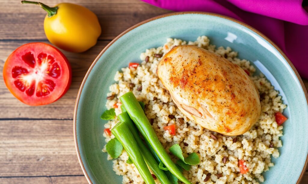 Nutritious Quinoa Chicken: Vibrant meal for energy and health.