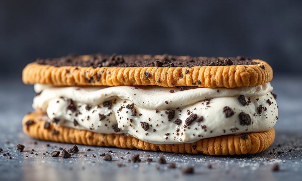 Delicious Oreo ice cream sandwich, a perfect blend of Oreo and cream.