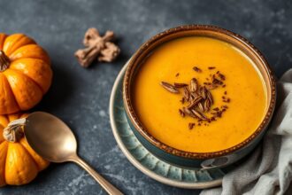 Golden roasted pumpkin soup, creamy comfort recipe.