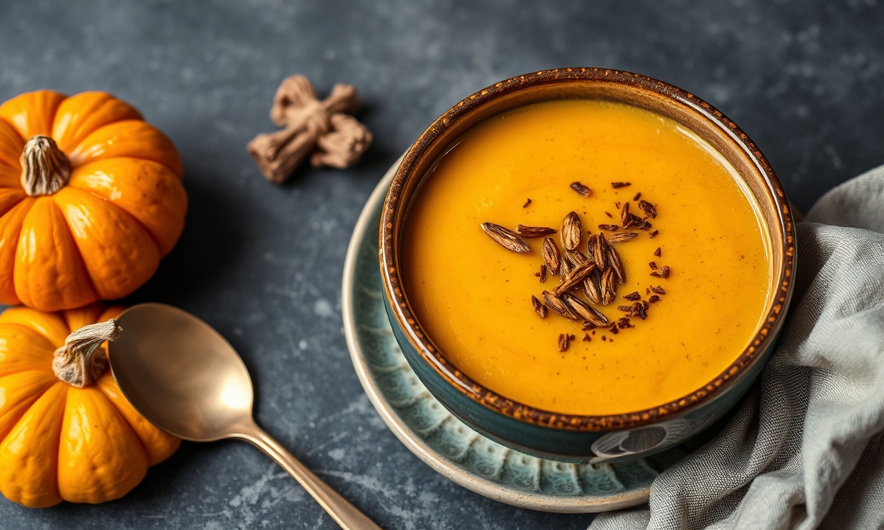 Golden roasted pumpkin soup, creamy comfort recipe.
