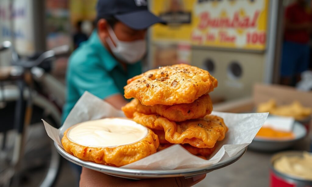 Famous Gorengan fritters: Indonesian crispy street food golden deliciousness.