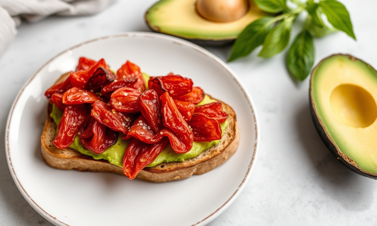 Sun-dried tomato avocado toast, a delicious and irresistible sun-kissed delight.