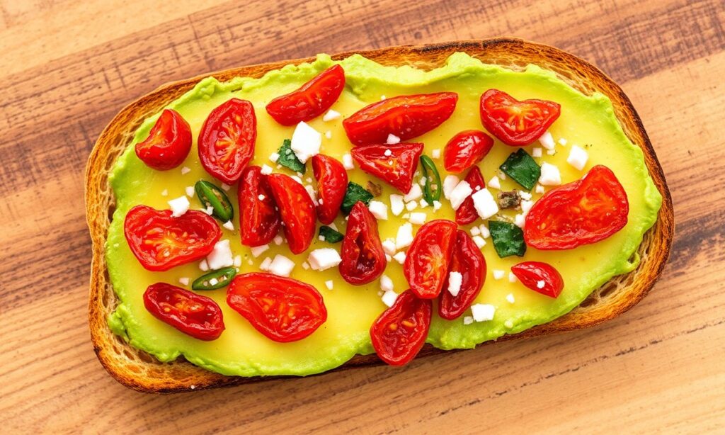 Sun-dried tomato avocado toast, a delicious and irresistible twist.