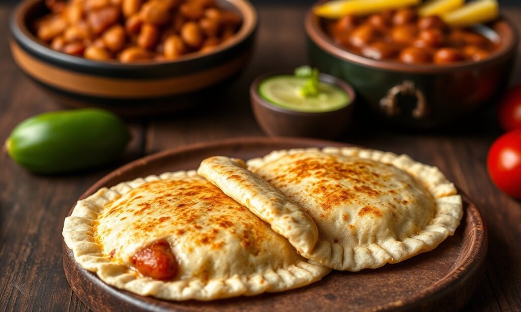 Cheesy bean pupusas: delicious Salvadoran street food delight.